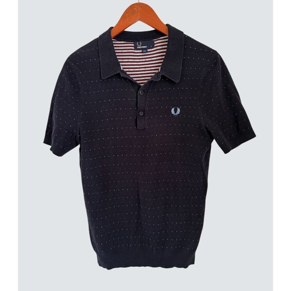 Fred Perry Mens Navy Blue Polka Dot Polo Shirt Small Embroidered Logo
